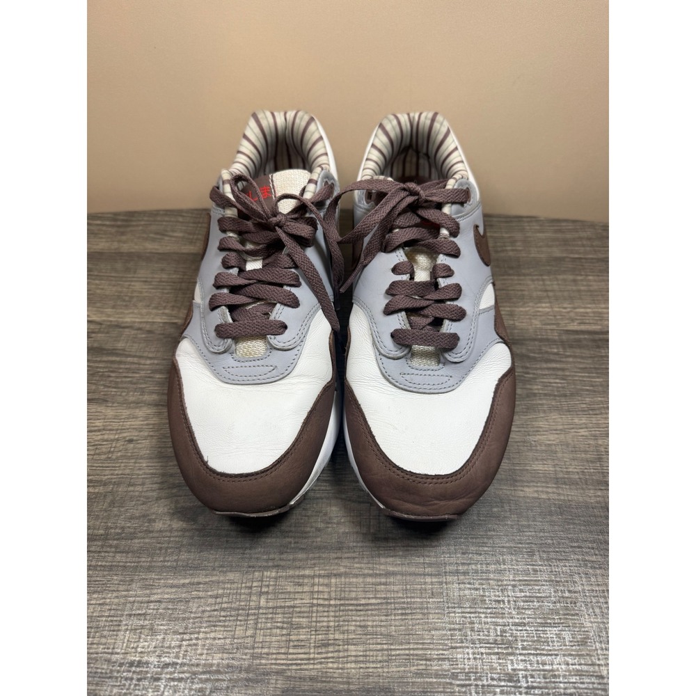 Nike Air Max 1 Premium Brown Grey White Striped Sneakers 314252-121 Size 9